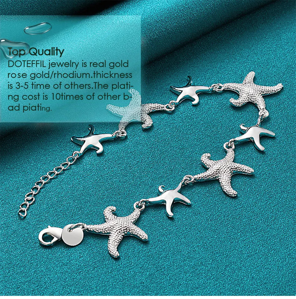 DOTEFFIL 925 Sterling Silver Charm Starfish Bracelet Chain For Women Wedding Engagement Party Fashion Jewelry