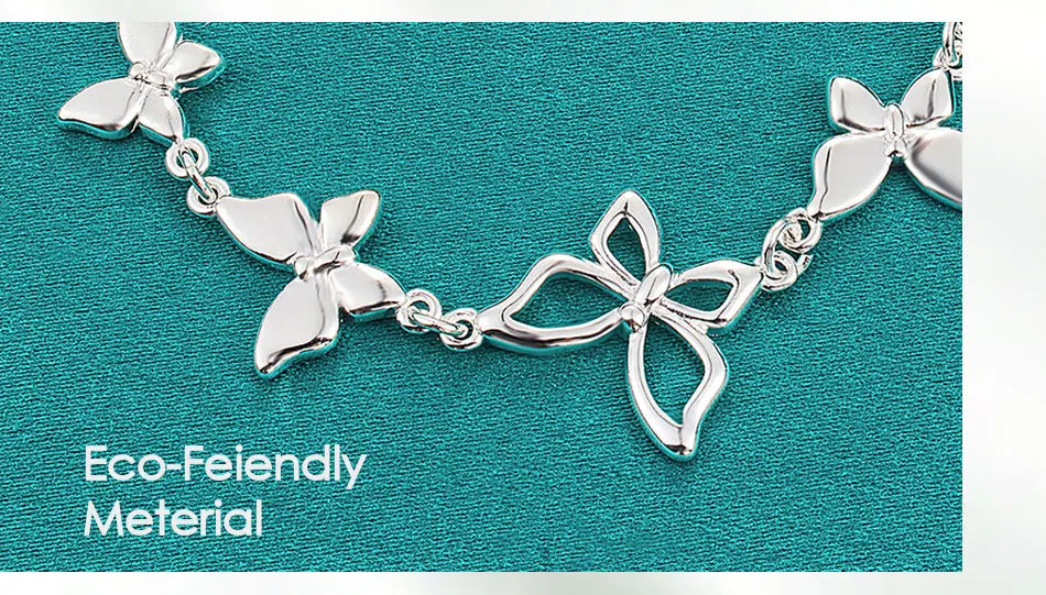 DOTEFFIL 925 Sterling Silver Five Butterfly Chain Bracelet For Woman Fashion Charm Wedding Party Engagement Jewelry