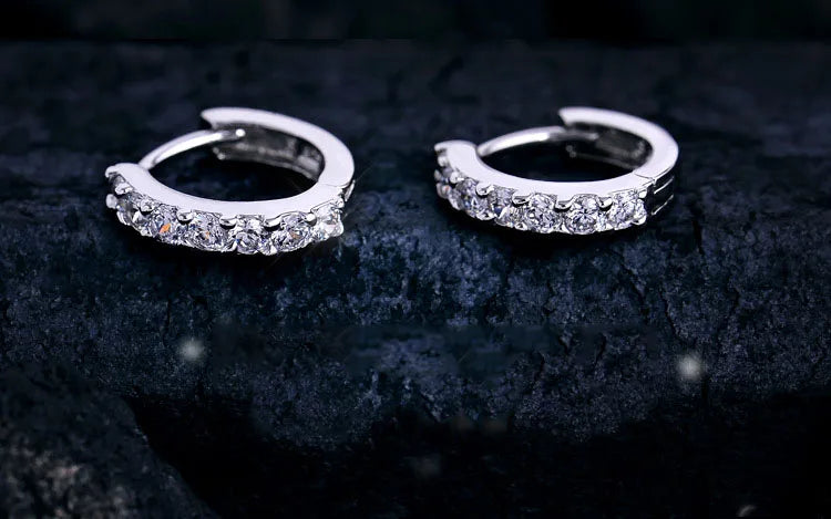 Korean Small Huggie Hoop Round Crystal Rhinestone Loop Earrings for Women Men Wedding Party Jewelry