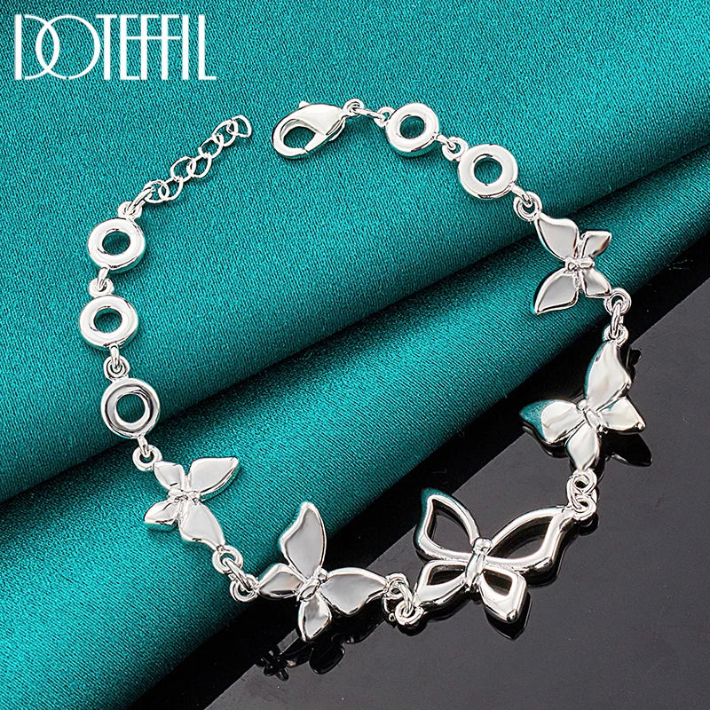 DOTEFFIL 925 Sterling Silver Five Butterfly Chain Bracelet For Woman Fashion Charm Wedding Party Engagement Jewelry