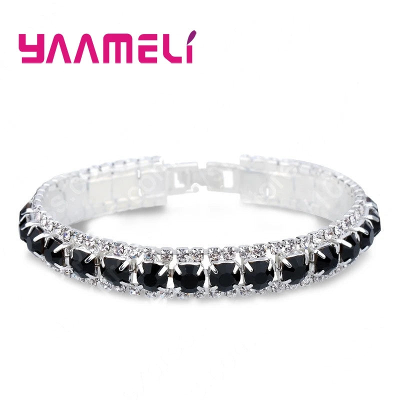 Top Sale 925 Sterling Silver Bracelets Full AAA Zircon Austrian Crystal Femme Women Link Chain Jewelry Bangles 14 Colors