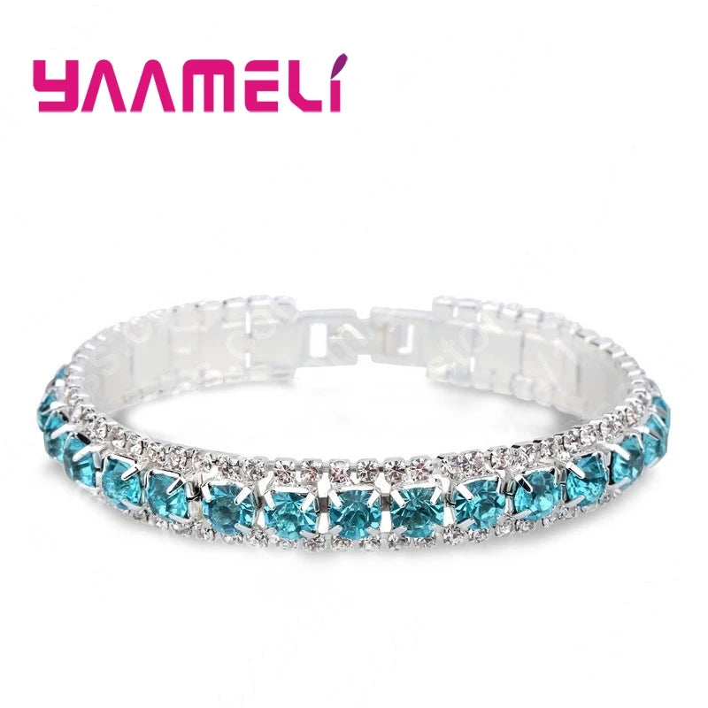 Top Sale 925 Sterling Silver Bracelets Full AAA Zircon Austrian Crystal Femme Women Link Chain Jewelry Bangles 14 Colors