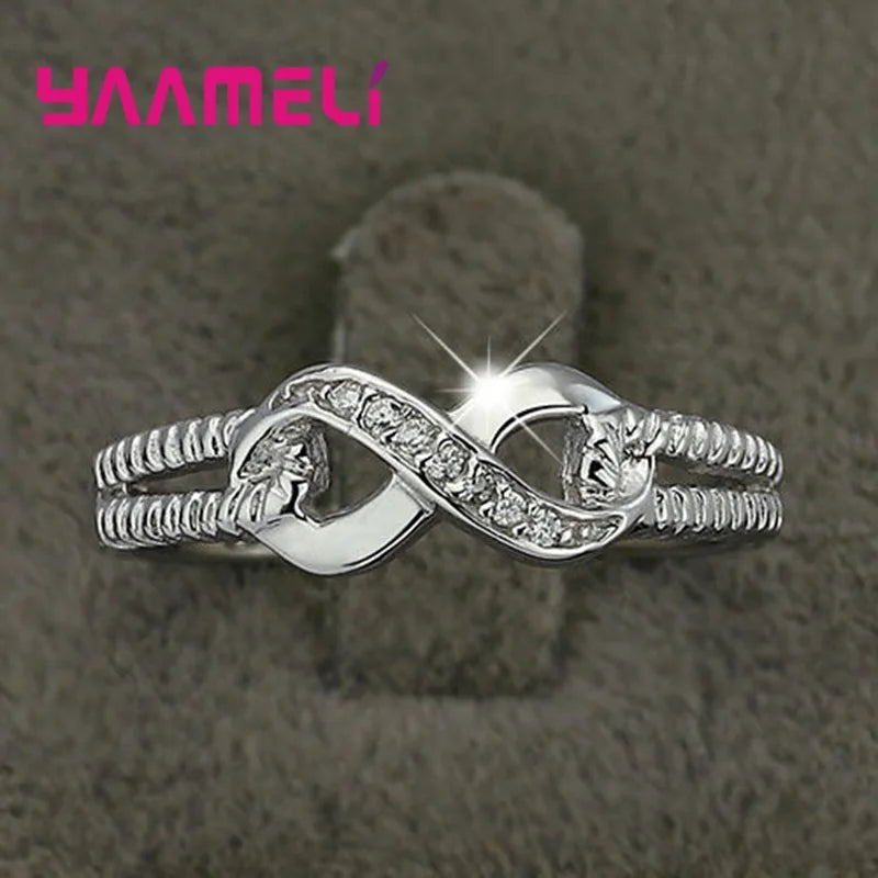 Sweet Bowknot Infinity Love Letter 8 Finger Ring for Women Top Grade Cubic Zircon 925 Sterling Silver Wedding Band S925 Jewelry