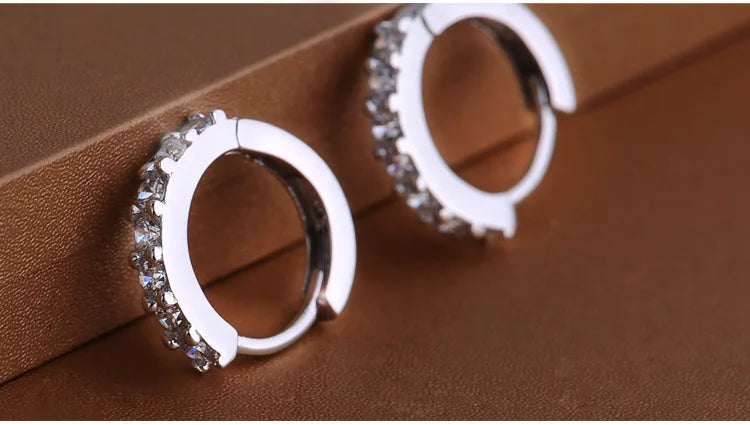 Korean Small Huggie Hoop Round Crystal Rhinestone Loop Earrings for Women Men Wedding Party Jewelry