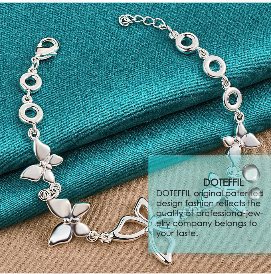 DOTEFFIL 925 Sterling Silver Five Butterfly Chain Bracelet For Woman Fashion Charm Wedding Party Engagement Jewelry