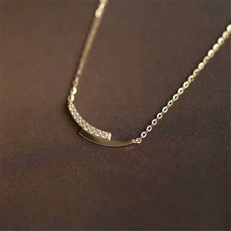 925 Sterling Silver 14K Gold Plating Pavé Crystal Intersection Pendant Clavicle Chain Necklace Women Simple Jewelry Accessories