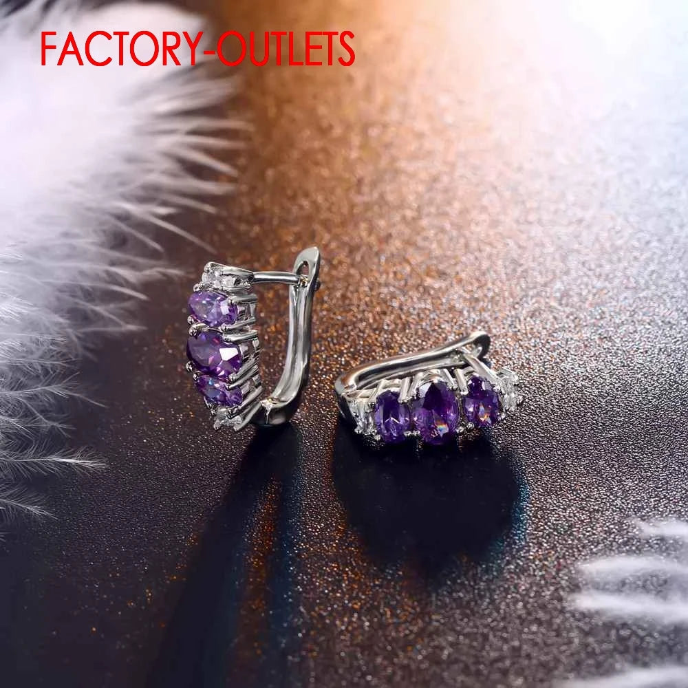 Cubic Color Earrings Zirconia Stone Crystal Masquerade Friendship Accessories Wedding Dance Party 925 Sterling Silver For Women