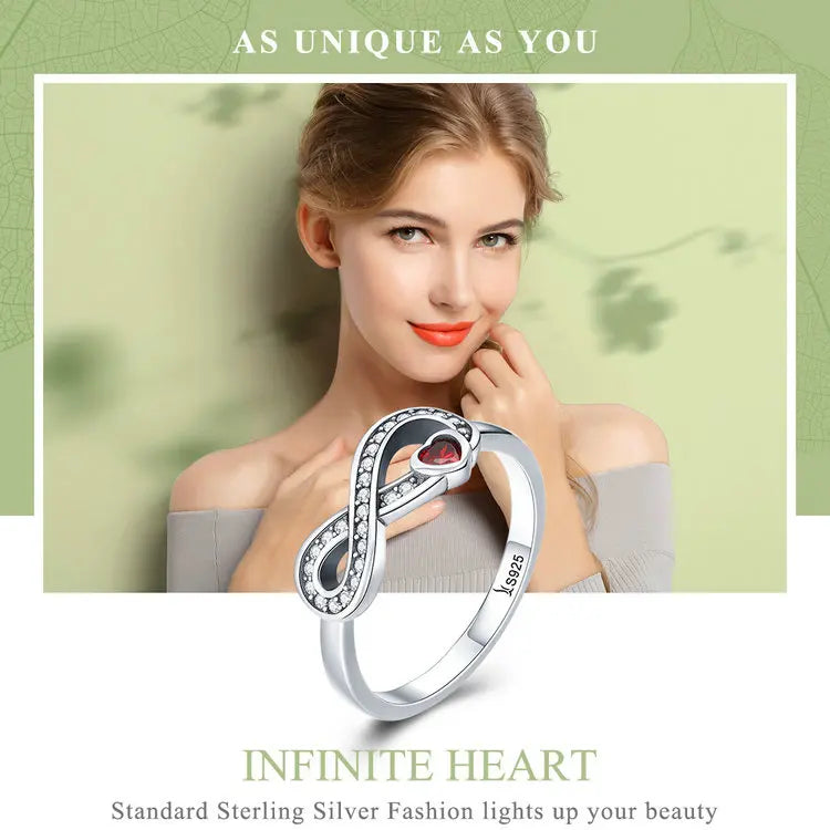 BAMOER 100% 925 Sterling Silver Infinity Love Forever Heart Clear CZ Finger Ring for Women Wedding Engagement Jewelry SCR415