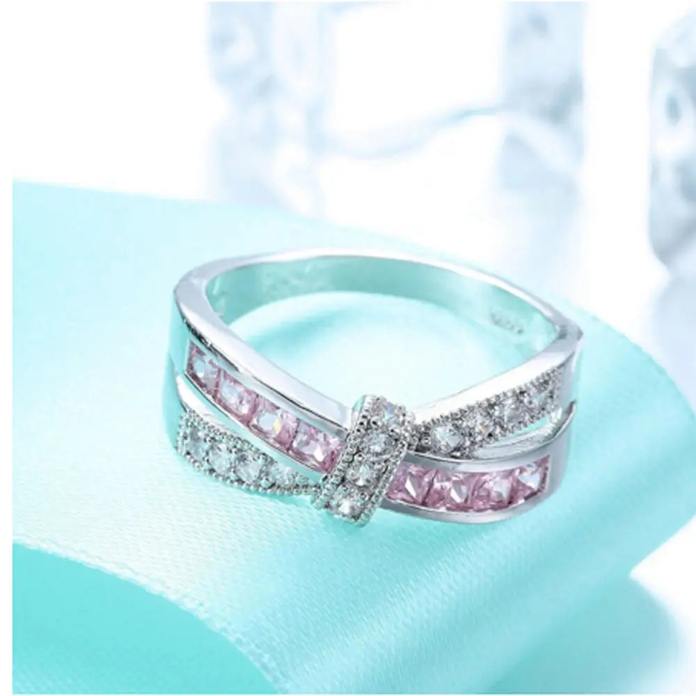 wholesale 925 Sterling silver Ring Beautiful pretty fashion Wedding ring Party White gold color women stone crystal Lady jewelry