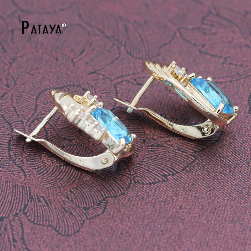 PATAYA Square Olive Green Natural Cubic Zircon Earrings Bridal 585 Rose Gold Color Drop Earrings Women Wedding Party Jewelry