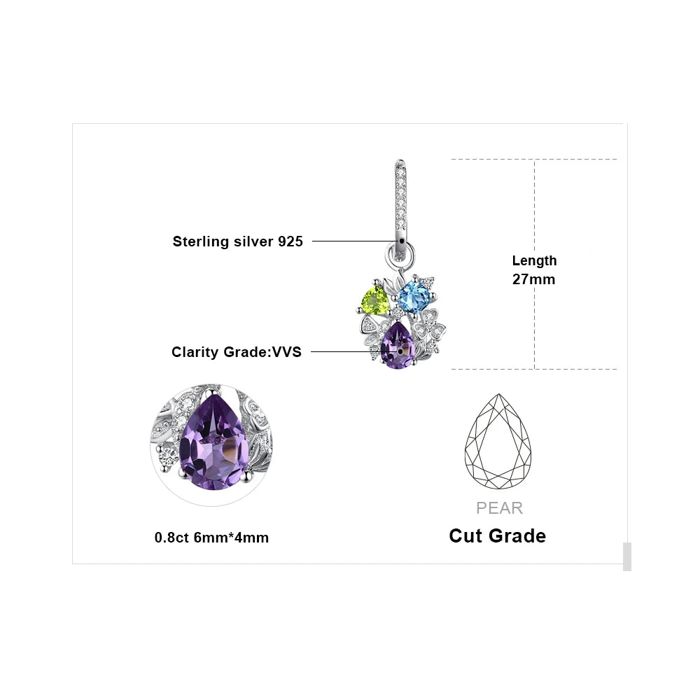 JewelryPalace Natural Amethyst Blue Topaz Peridot Chrome Diopside Flower Dangle Drop Earrings 925 Sterling Silver Women Jewelry