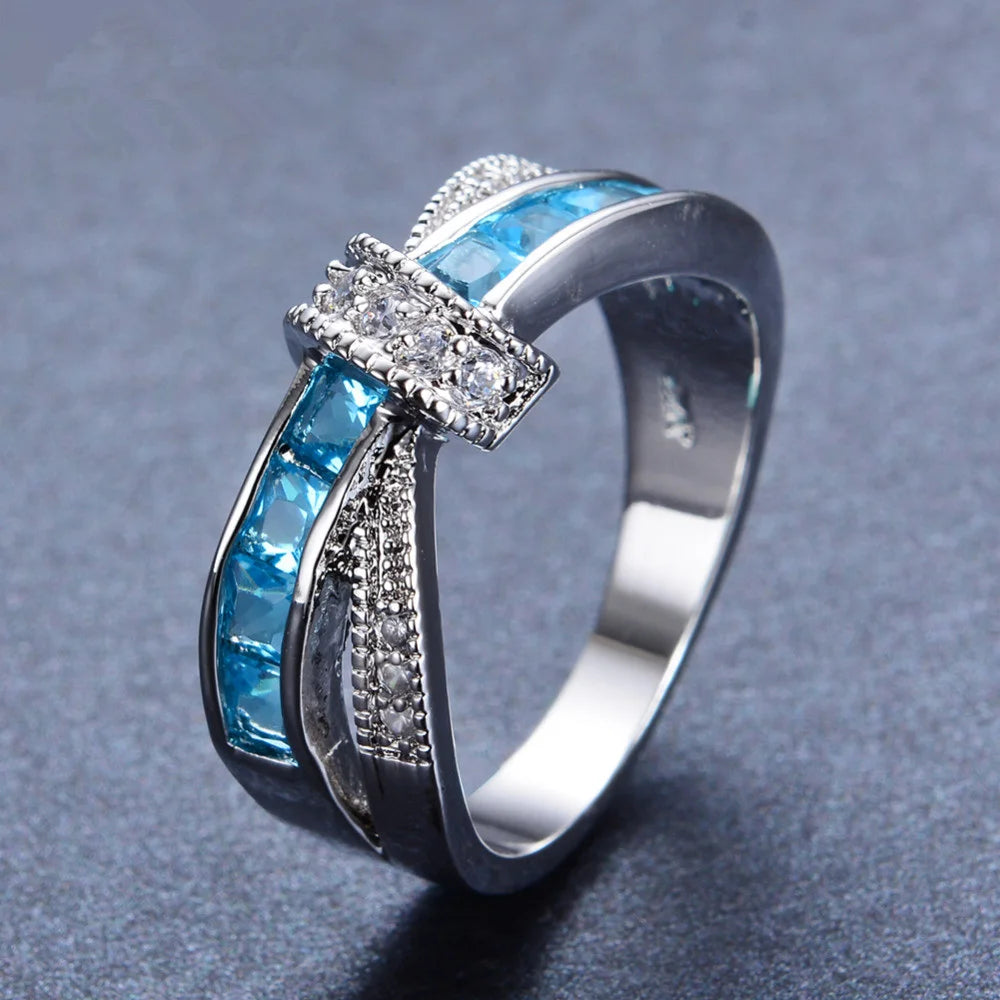 wholesale 925 Sterling silver Ring Beautiful pretty fashion Wedding ring Party White gold color women stone crystal Lady jewelry