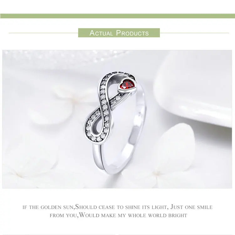 BAMOER 100% 925 Sterling Silver Infinity Love Forever Heart Clear CZ Finger Ring for Women Wedding Engagement Jewelry SCR415