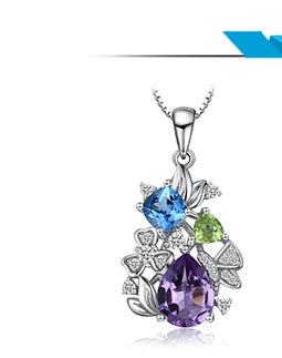 JewelryPalace Natural Amethyst Blue Topaz Peridot Chrome Diopside Flower Dangle Drop Earrings 925 Sterling Silver Women Jewelry