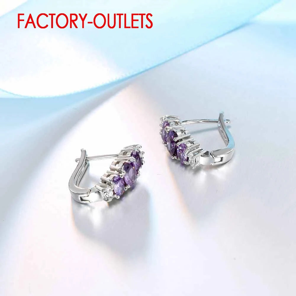 Cubic Color Earrings Zirconia Stone Crystal Masquerade Friendship Accessories Wedding Dance Party 925 Sterling Silver For Women