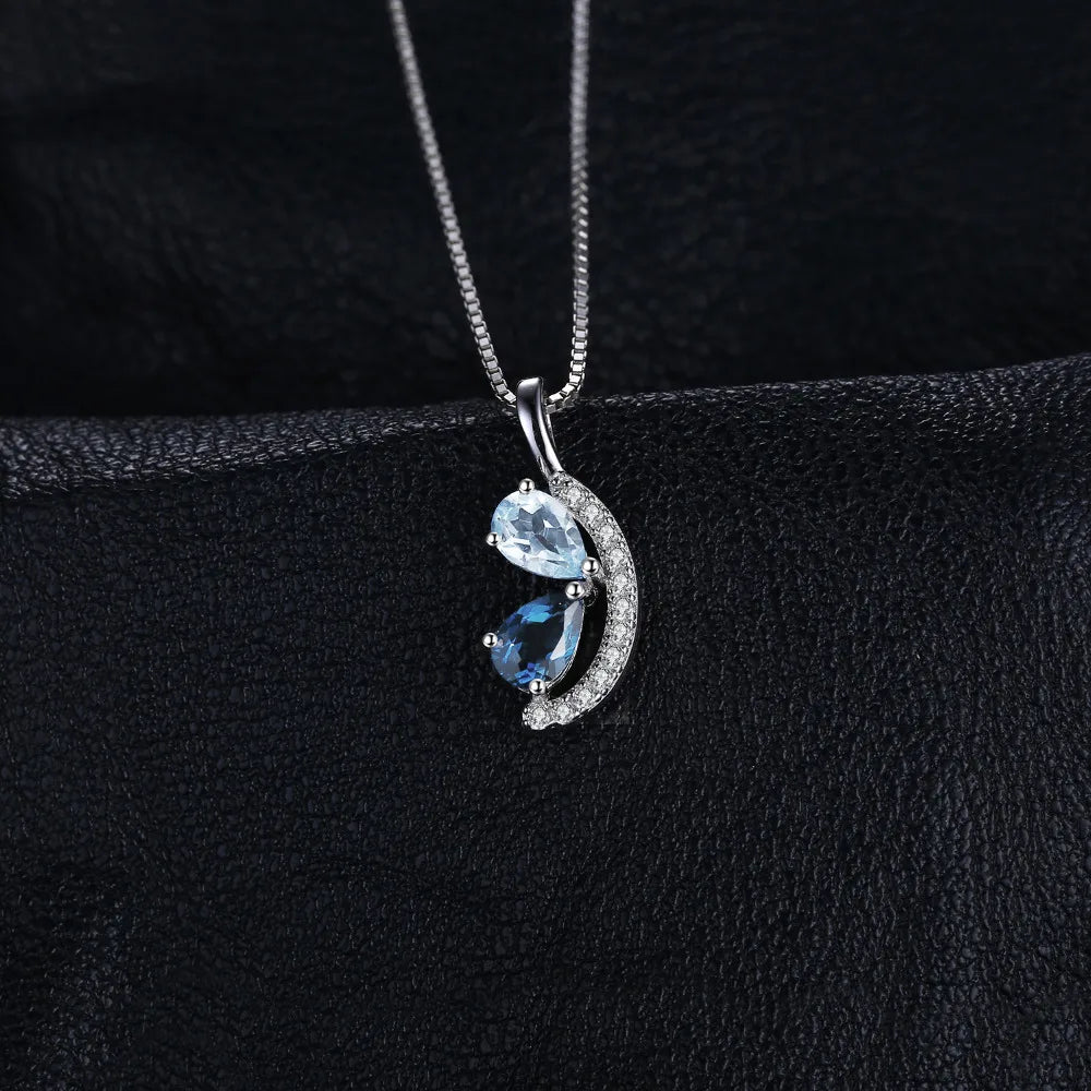 JewelryPalace Natural Sky London Blue Topaz 925 Sterling Silver Pendant Necklace for Woman Fashion Gemstone Choker Without Chain