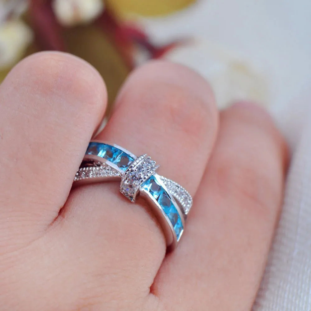 wholesale 925 Sterling silver Ring Beautiful pretty fashion Wedding ring Party White gold color women stone crystal Lady jewelry