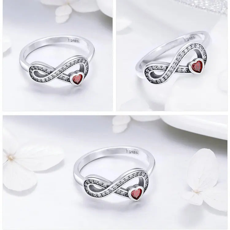 BAMOER 100% 925 Sterling Silver Infinity Love Forever Heart Clear CZ Finger Ring for Women Wedding Engagement Jewelry SCR415