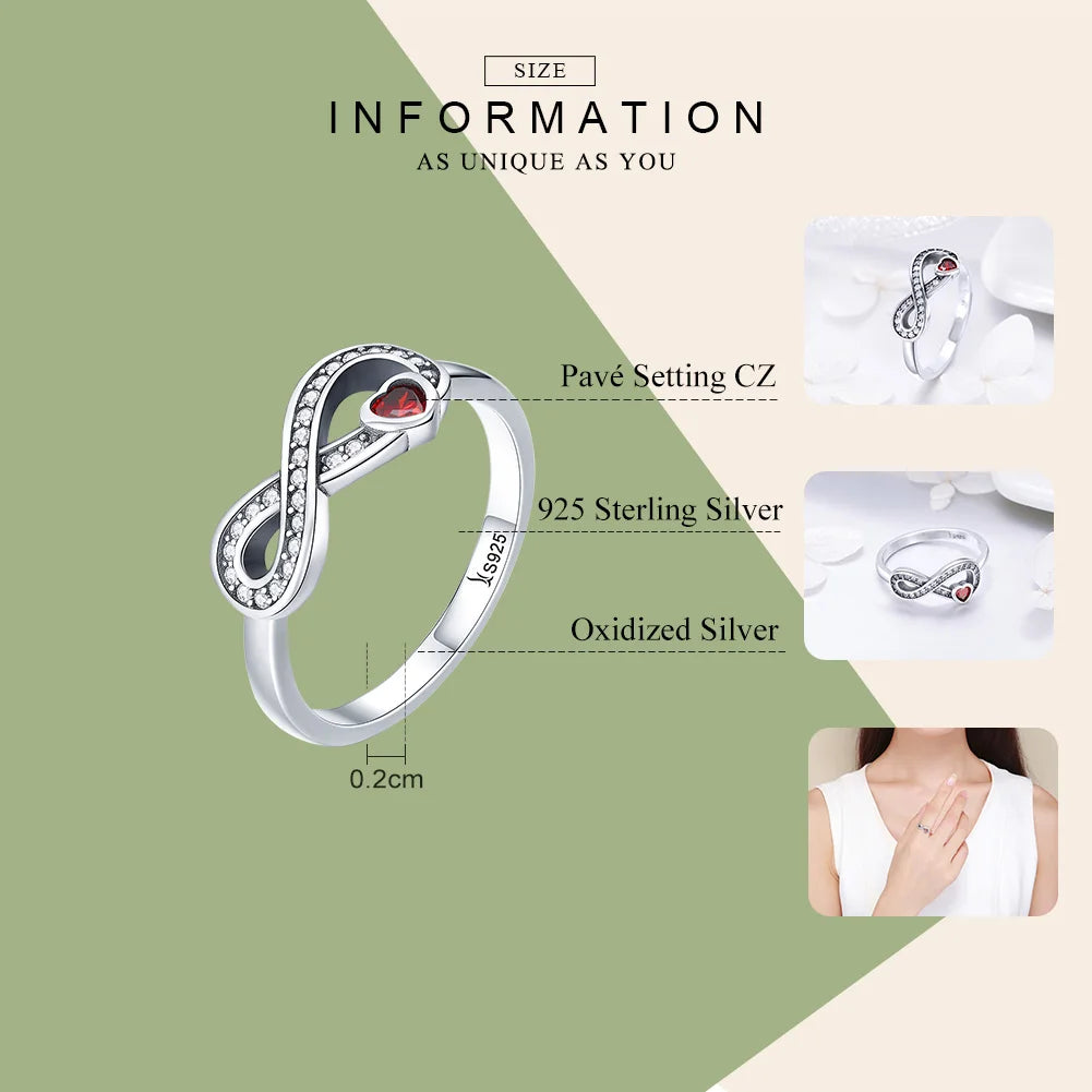 BAMOER 100% 925 Sterling Silver Infinity Love Forever Heart Clear CZ Finger Ring for Women Wedding Engagement Jewelry SCR415