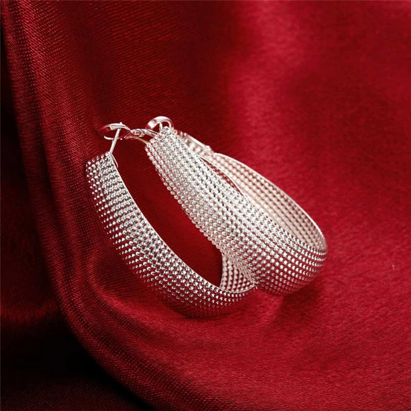 DOTEFFIL 925 Sterling Silver Frosted Big Circle Hoop Earrings Women Party Gift Fashion Charm Wedding Engagement Jewelry