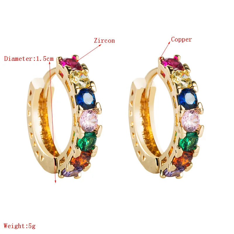 High Quality Luxury Rainbow Hoop Earrings For Women Bohemia Dazzling Multicolor Zircon Stone Hollow Earring Huggies Jewelry Gift