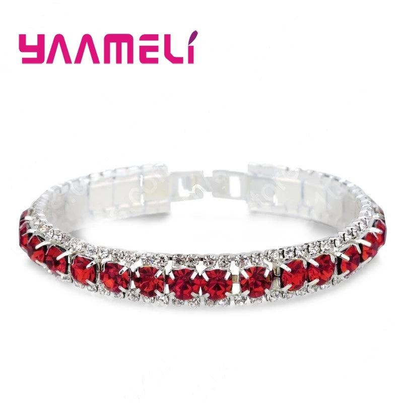 Top Sale 925 Sterling Silver Bracelets Full AAA Zircon Austrian Crystal Femme Women Link Chain Jewelry Bangles 14 Colors