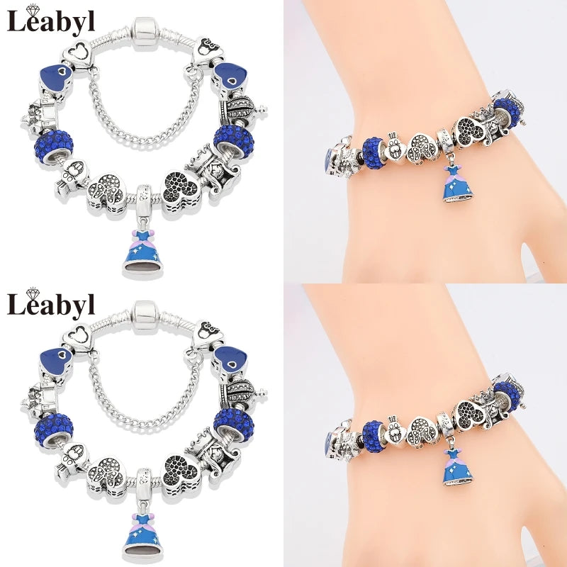 New In Cartoon Mickey Minnie Pendant Charm Bracelet Heart Bowknot Beaded Bracelets & Bangles