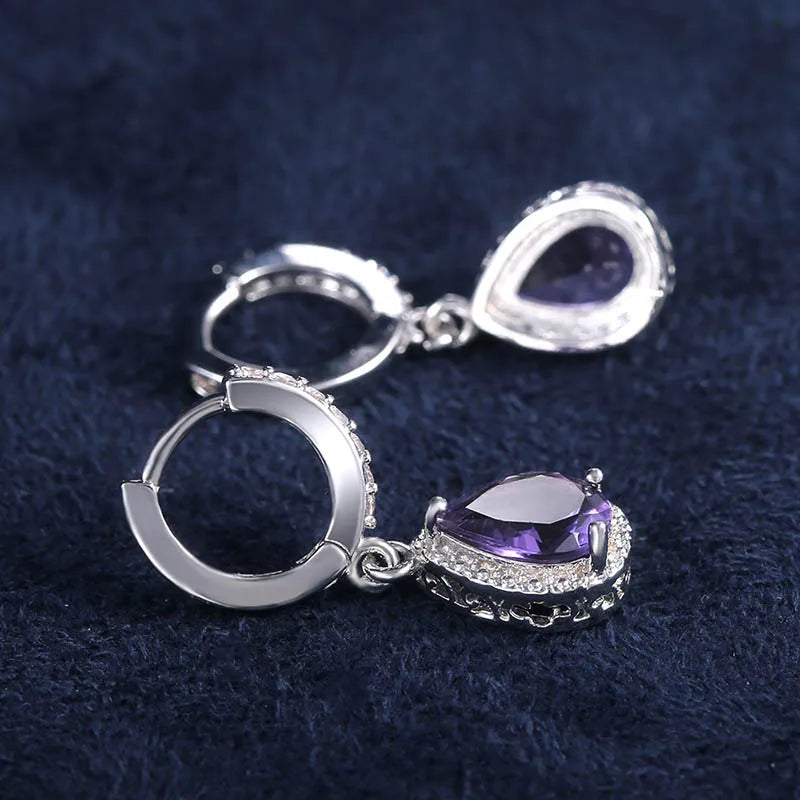 Cellacity Silver 925 Jewelry with Gemstones Water Drop Shaped Earrings for Women Amethyst Female Ear drops Anniversary Gifts