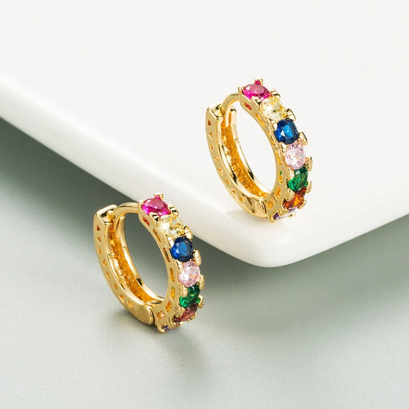 High Quality Luxury Rainbow Hoop Earrings For Women Bohemia Dazzling Multicolor Zircon Stone Hollow Earring Huggies Jewelry Gift