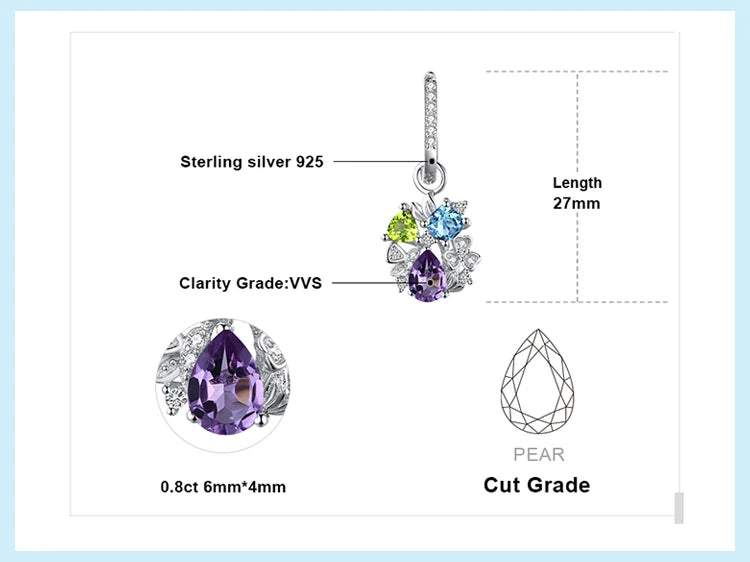 JewelryPalace Natural Amethyst Blue Topaz Peridot Chrome Diopside Flower Dangle Drop Earrings 925 Sterling Silver Women Jewelry