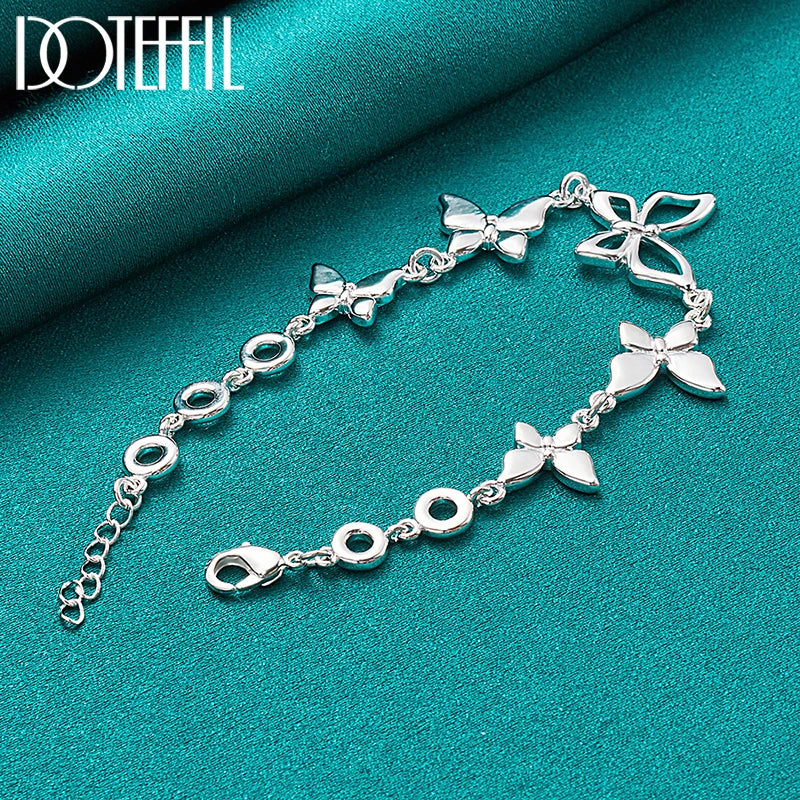 DOTEFFIL 925 Sterling Silver Five Butterfly Chain Bracelet For Woman Fashion Charm Wedding Party Engagement Jewelry