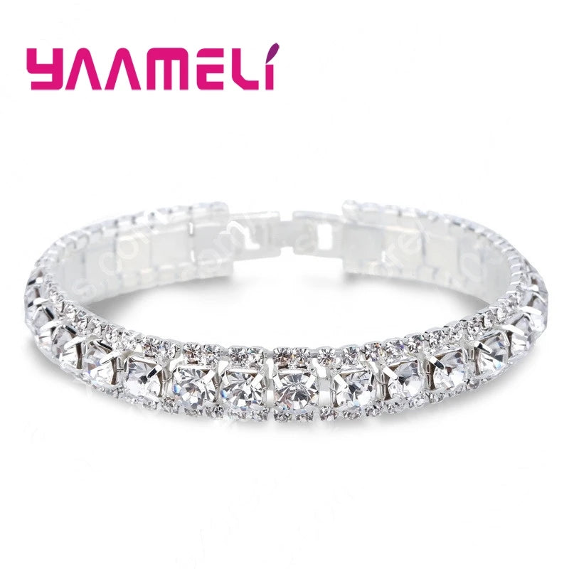 Top Sale 925 Sterling Silver Bracelets Full AAA Zircon Austrian Crystal Femme Women Link Chain Jewelry Bangles 14 Colors