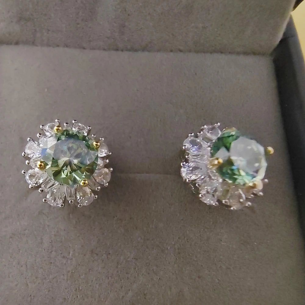 1CT Green Moissanite Stud Earrings with GRA Certificate S925 Silver Jewelry Wedding Party Birthday Gift