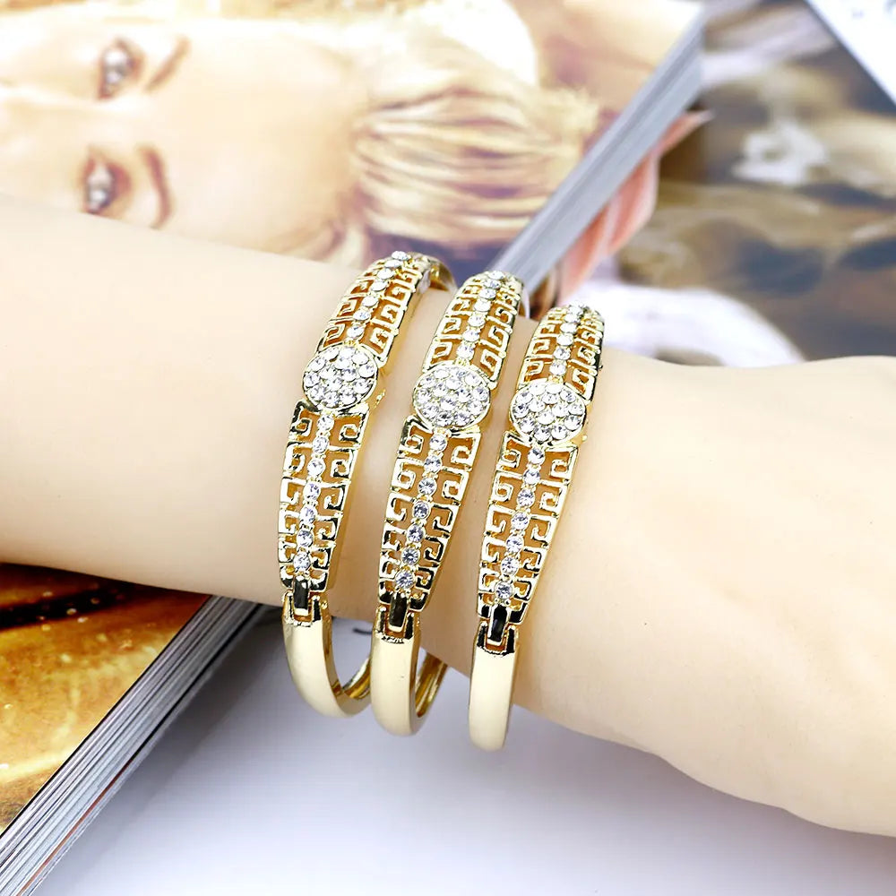 Sunspicems Gold Color Arabic Bracelet Bangle Crystal Women Charm Bracelet Set Dubai Muslim Wedding Jewelry Morocco Bridal Gift