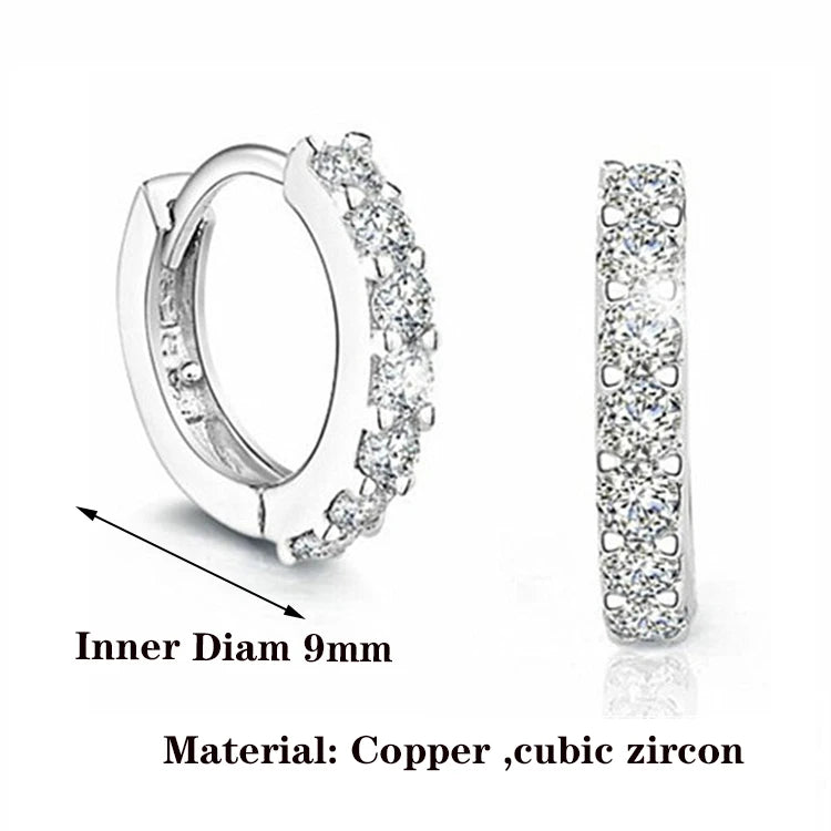 Korean Small Huggie Hoop Round Crystal Rhinestone Loop Earrings for Women Men Wedding Party Jewelry