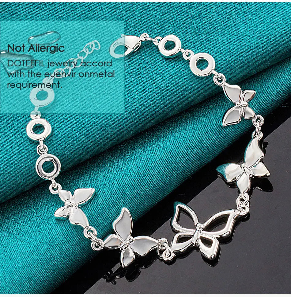 DOTEFFIL 925 Sterling Silver Five Butterfly Chain Bracelet For Woman Fashion Charm Wedding Party Engagement Jewelry