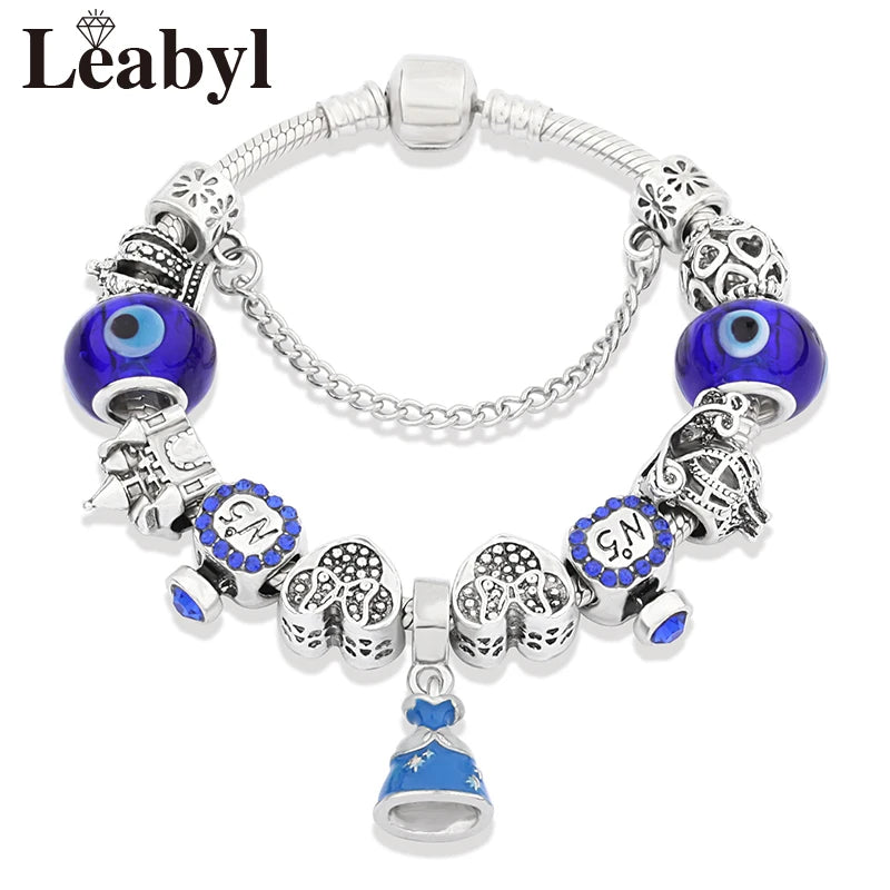 New In Cartoon Mickey Minnie Pendant Charm Bracelet Heart Bowknot Beaded Bracelets & Bangles