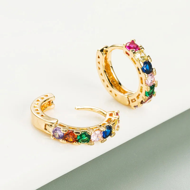 High Quality Luxury Rainbow Hoop Earrings For Women Bohemia Dazzling Multicolor Zircon Stone Hollow Earring Huggies Jewelry Gift