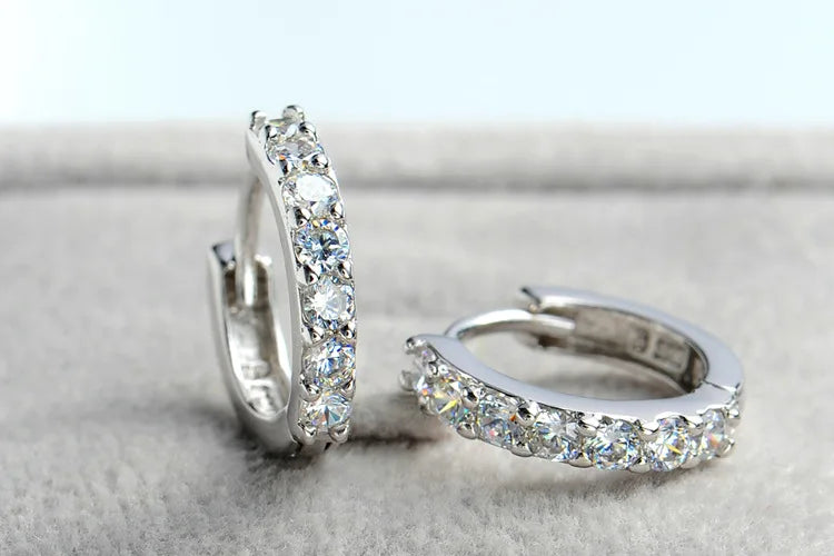 Korean Small Huggie Hoop Round Crystal Rhinestone Loop Earrings for Women Men Wedding Party Jewelry