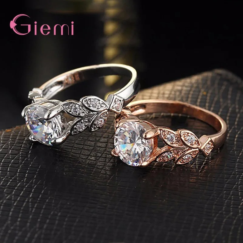 925 Sterling Silver Rings Vine Leaf Design Engagement Cubic Zircon Ring Fashion For Women Ladies Wedding Jewelry Gifts