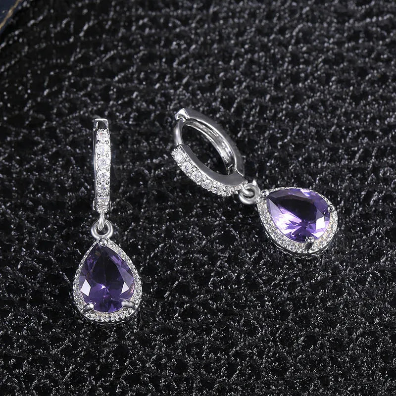 Cellacity Silver 925 Jewelry with Gemstones Water Drop Shaped Earrings for Women Amethyst Female Ear drops Anniversary Gifts