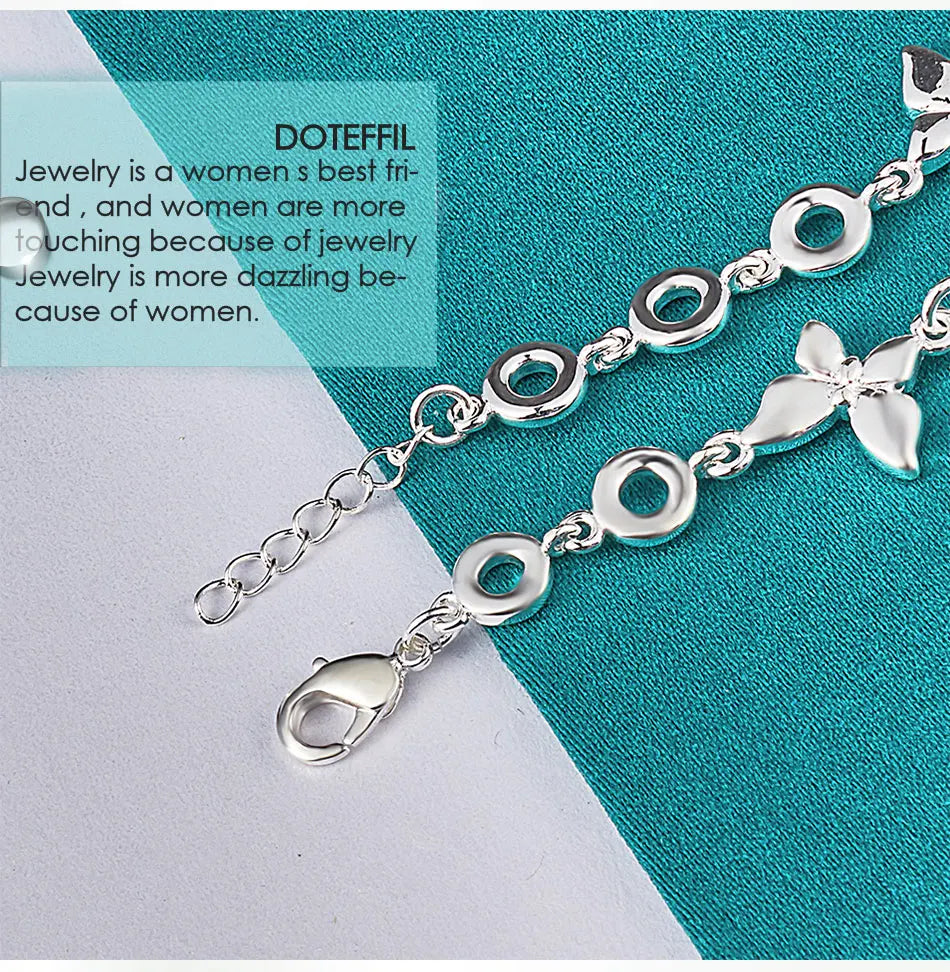 DOTEFFIL 925 Sterling Silver Five Butterfly Chain Bracelet For Woman Fashion Charm Wedding Party Engagement Jewelry