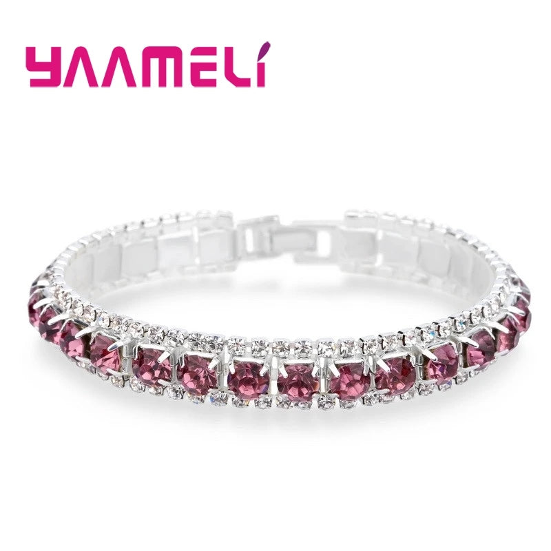 Top Sale 925 Sterling Silver Bracelets Full AAA Zircon Austrian Crystal Femme Women Link Chain Jewelry Bangles 14 Colors