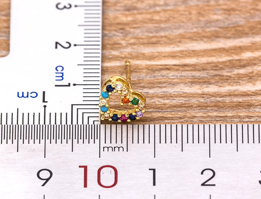 Nidin Luxury Female Crystal Zircon Stone Earrings Fashion Copper CZ Rainbow Jewelry Romantic Boho Stud Earrings For Women Girls