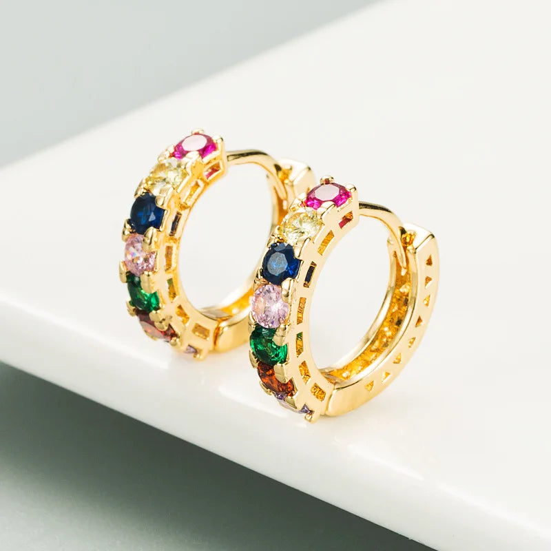 High Quality Luxury Rainbow Hoop Earrings For Women Bohemia Dazzling Multicolor Zircon Stone Hollow Earring Huggies Jewelry Gift