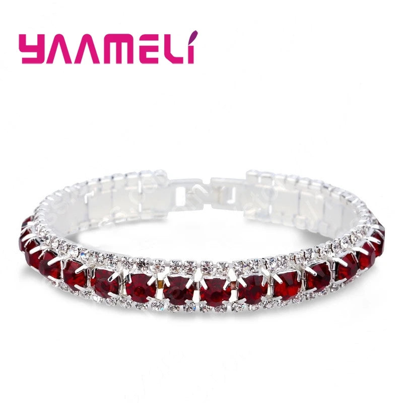 Top Sale 925 Sterling Silver Bracelets Full AAA Zircon Austrian Crystal Femme Women Link Chain Jewelry Bangles 14 Colors