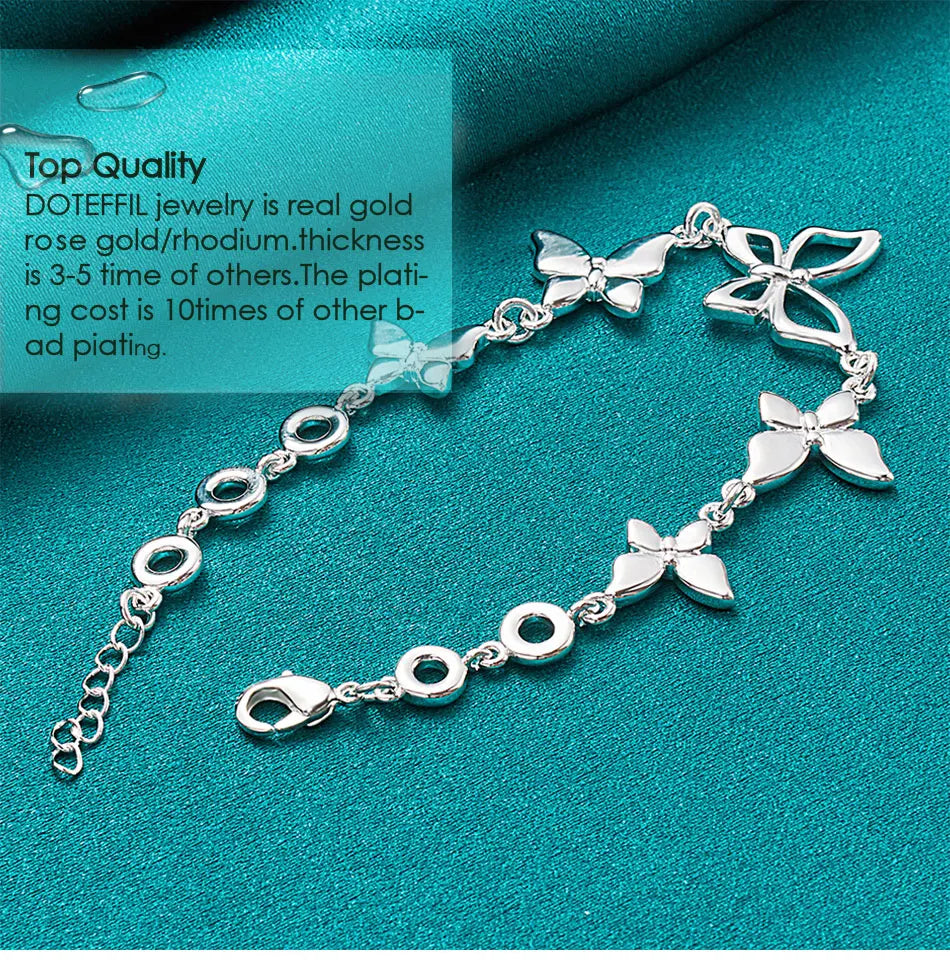 DOTEFFIL 925 Sterling Silver Five Butterfly Chain Bracelet For Woman Fashion Charm Wedding Party Engagement Jewelry