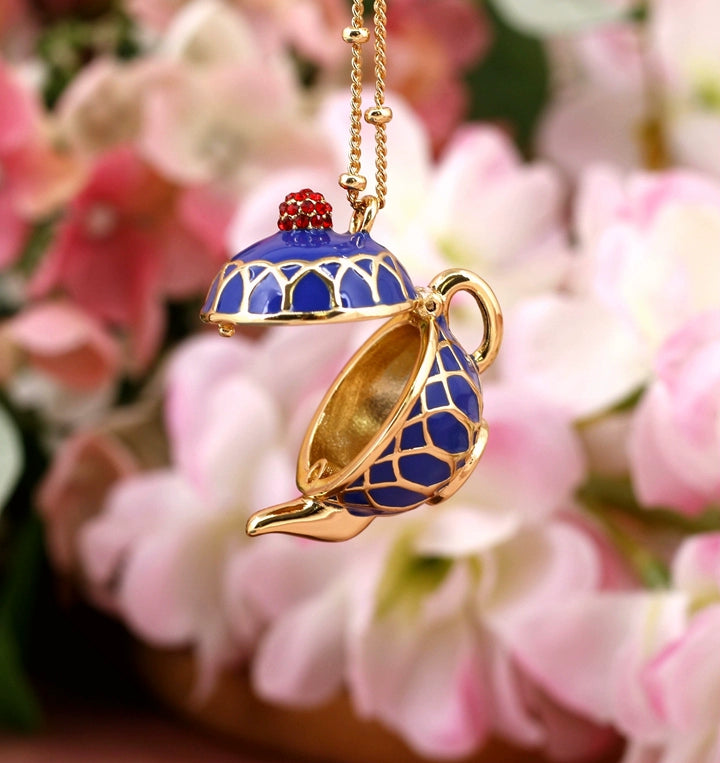 Enamel Glaze Tea Cup Sweater Chain Dress Chain 2024 Fashion Elegant Teapot Accessible Luxury Necklace Female Stylish Stud Earrings