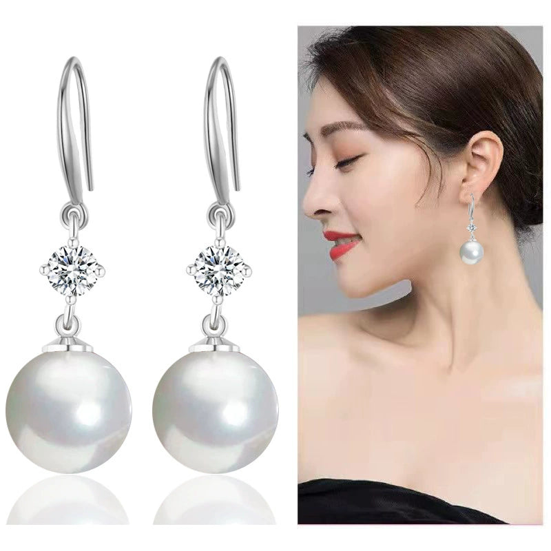 All-Match White Bride Ladieswear Water-Drop Eardrops Female Pearl