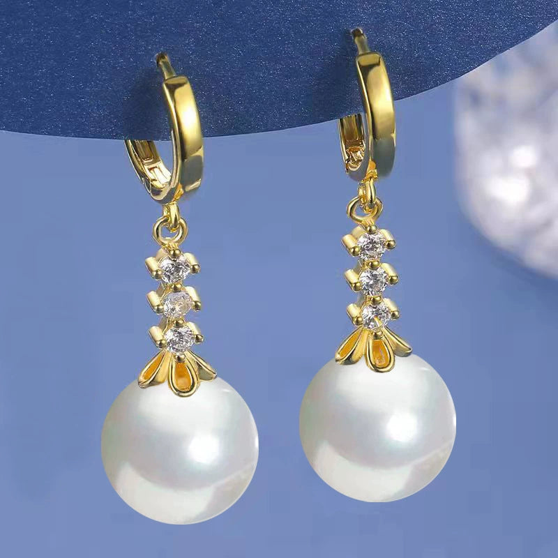 All-Match White Bride Ladieswear Water-Drop Eardrops Female Pearl